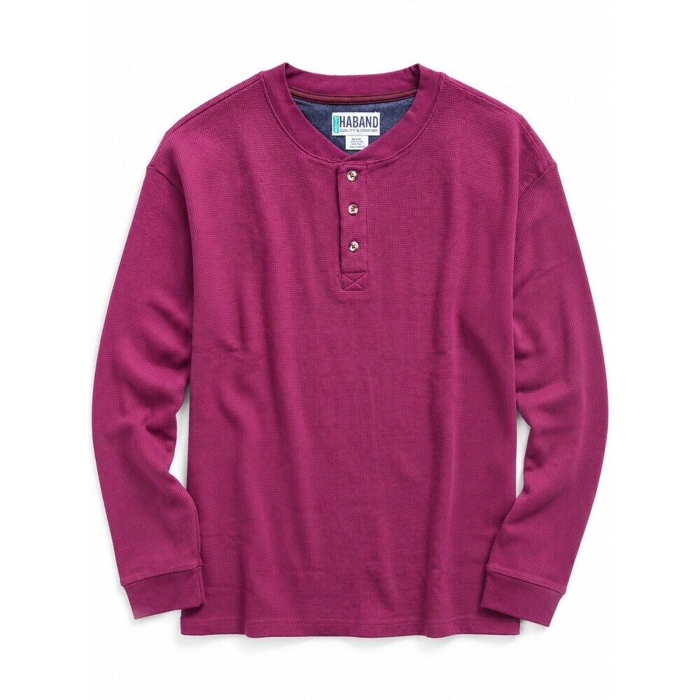 New Haband Henley Waffle Weave Shirt Size XL Dark Red Long Sleeve NIP Preppy